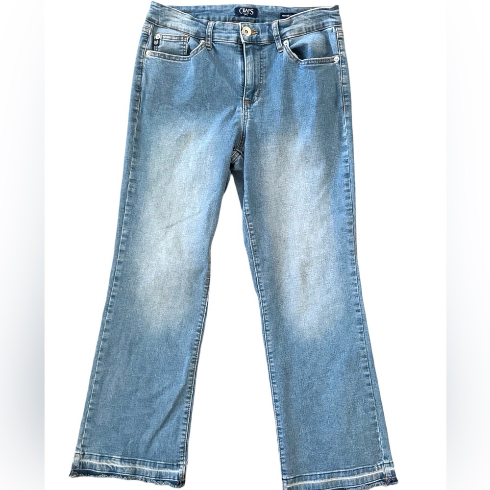 CHAPS Mid Rise Crop Kick Distressed Raw Hem Jeans 8/29 Wide Leg Style